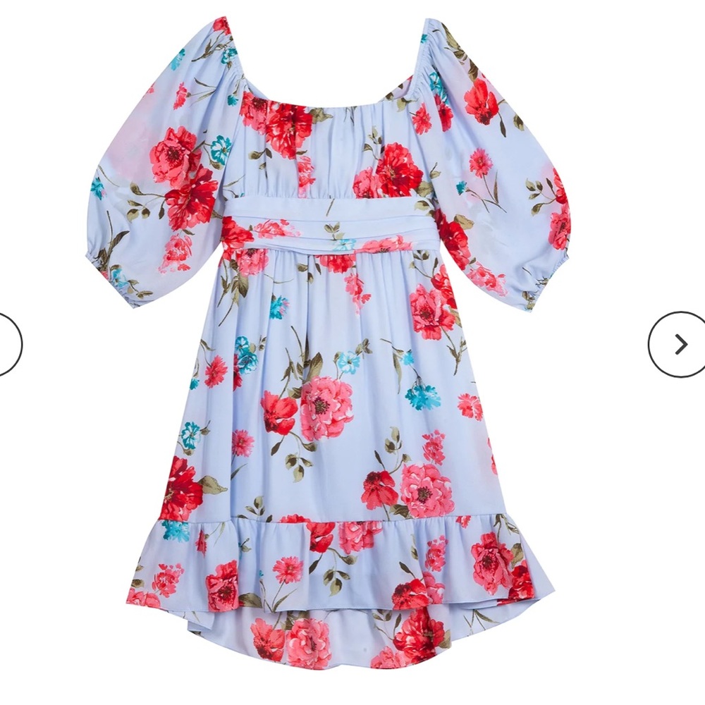 Rare Editions Girls Floral Bubble Sleeve Dress - Picture 3 of 15